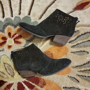 Franco Sarto Ashlee Perforated Suede Block Heel Ankle Boots